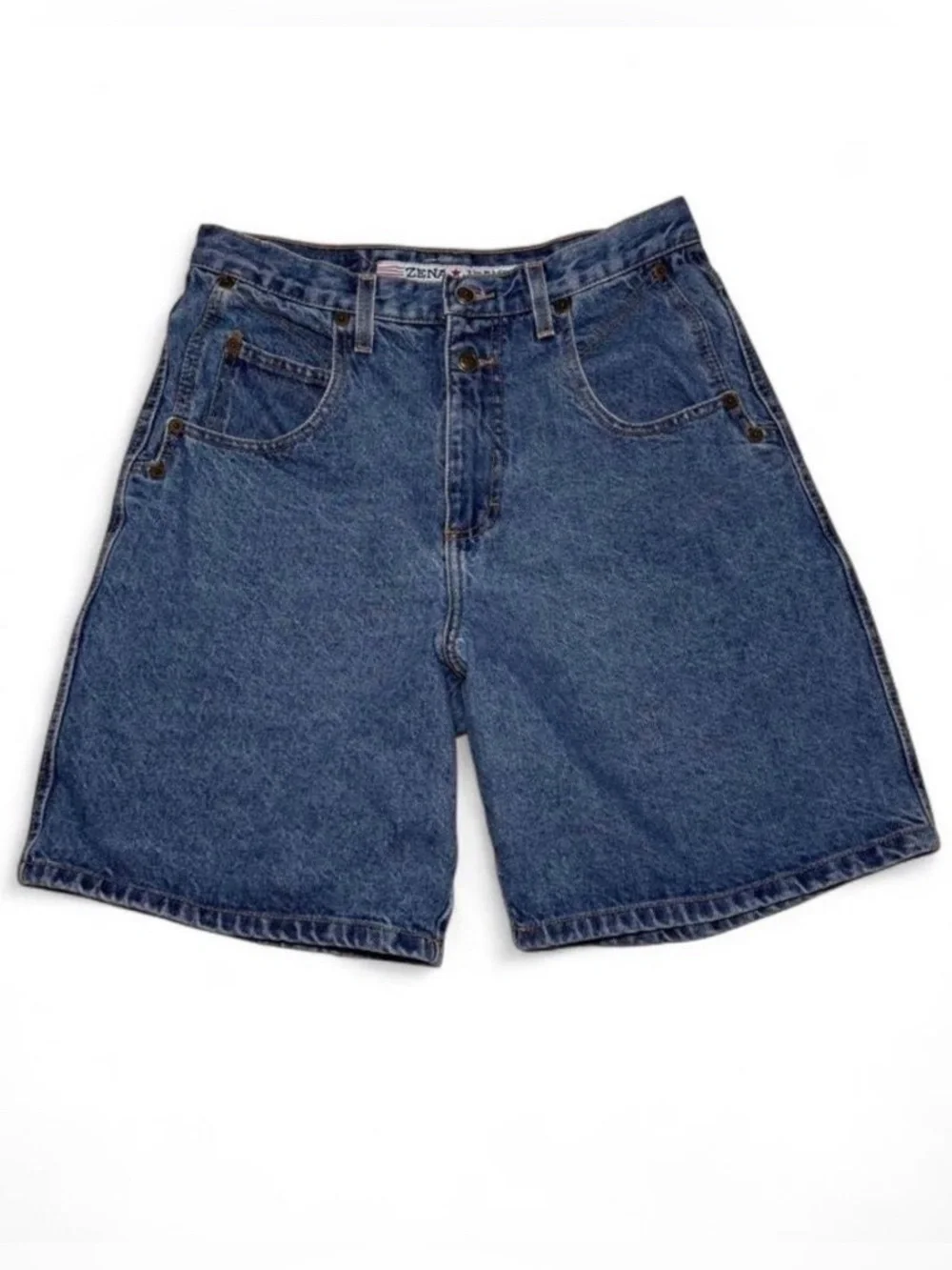 Vintage 90s Zena Jeans Denim Shorts Womens High Waist Double Button Bermuda - 12